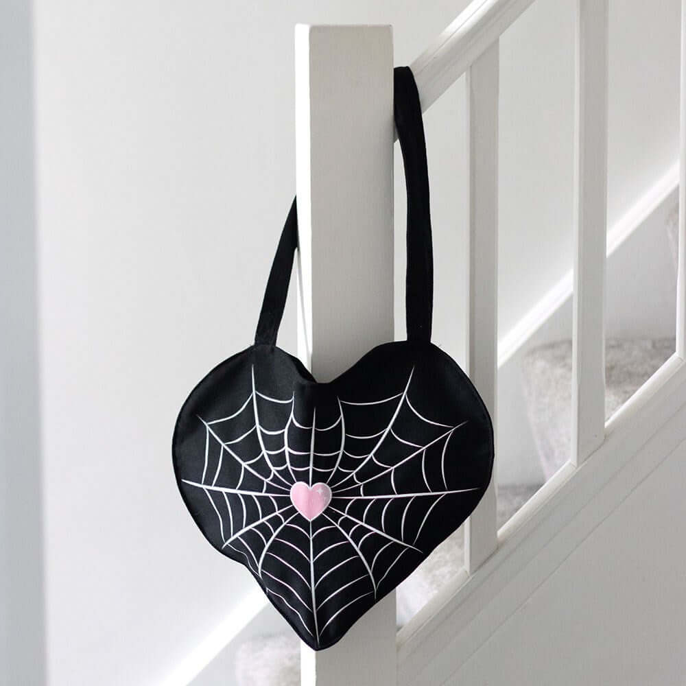 Gothic Gifts Spiderweb Heart Satin Tote Bag