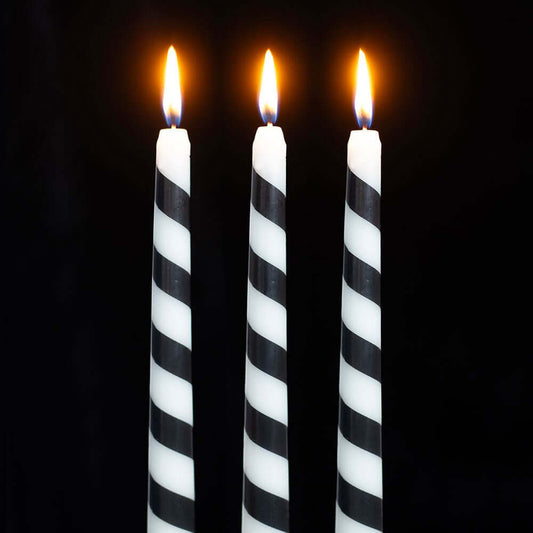 Gothic Gifts Set of 3 Black Candy Cane Taper Candles
