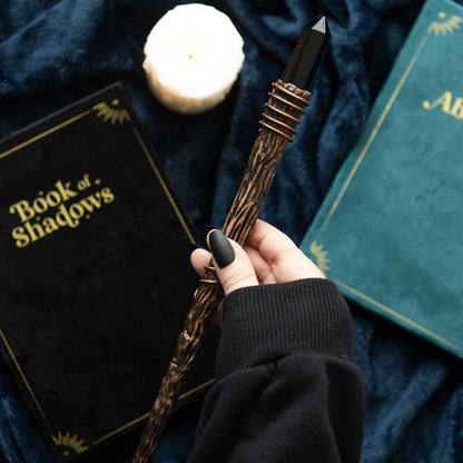 Gothic Gifts Thin and Black Obsidian Crystal Wand