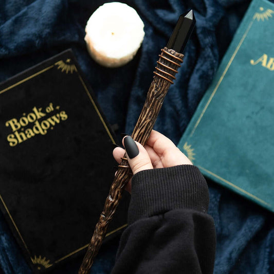 Gothic Gifts Thin and Black Obsidian Crystal Wand