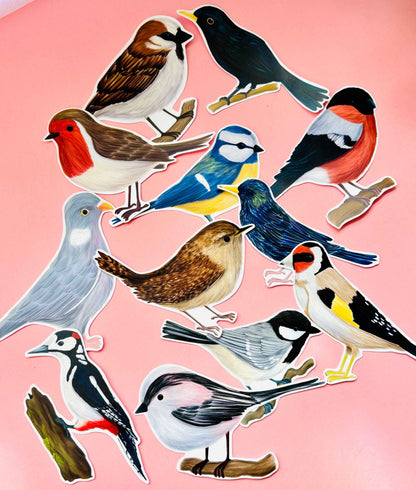 Garden Birds 10cm Vinyl Stickers: Nature Inspired Waterproof Decals