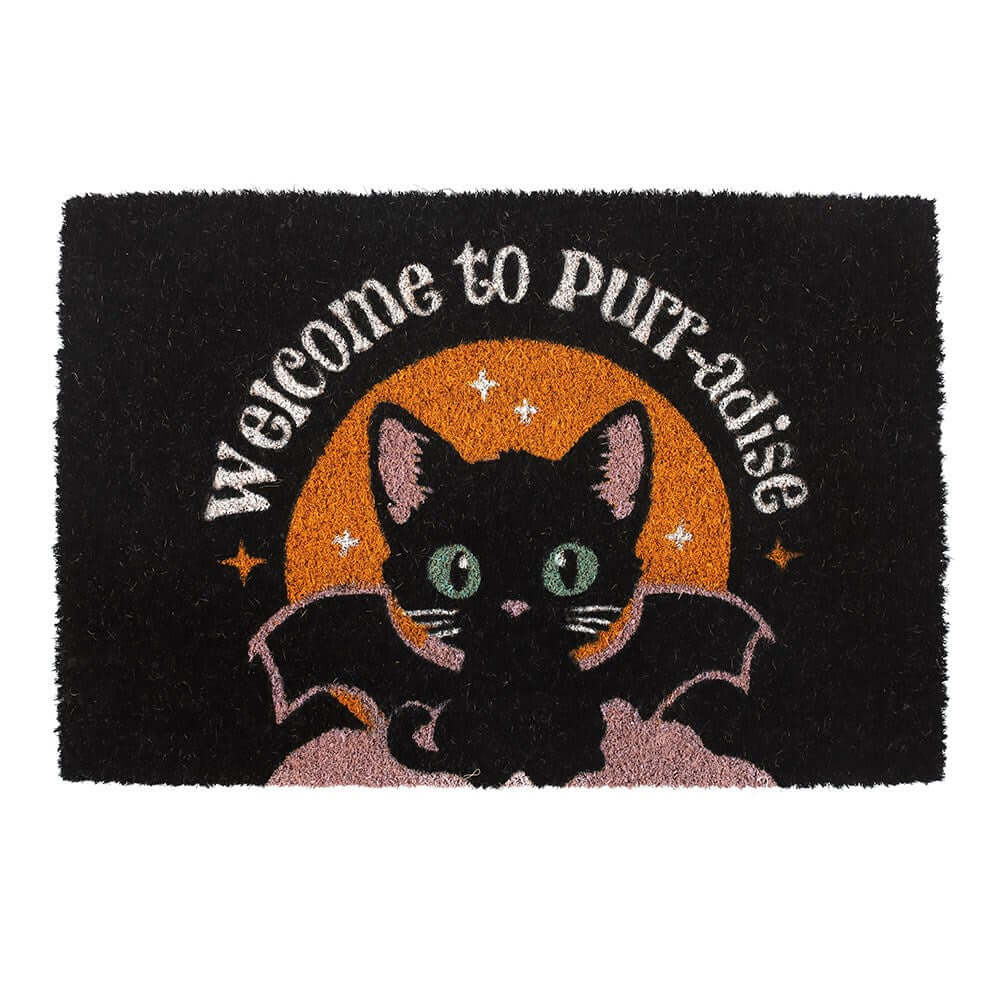 Gothic Gifts Black Welcome to Purr-adise Cat Doormat