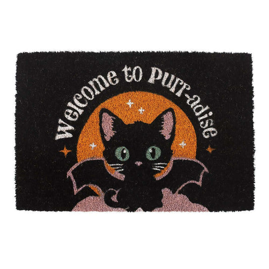 Gothic Gifts Black Welcome to Purr-adise Cat Doormat