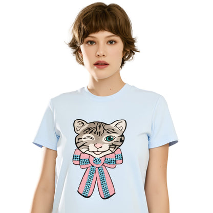 Cotton Cat Printed & Embroidered T-Shirt
