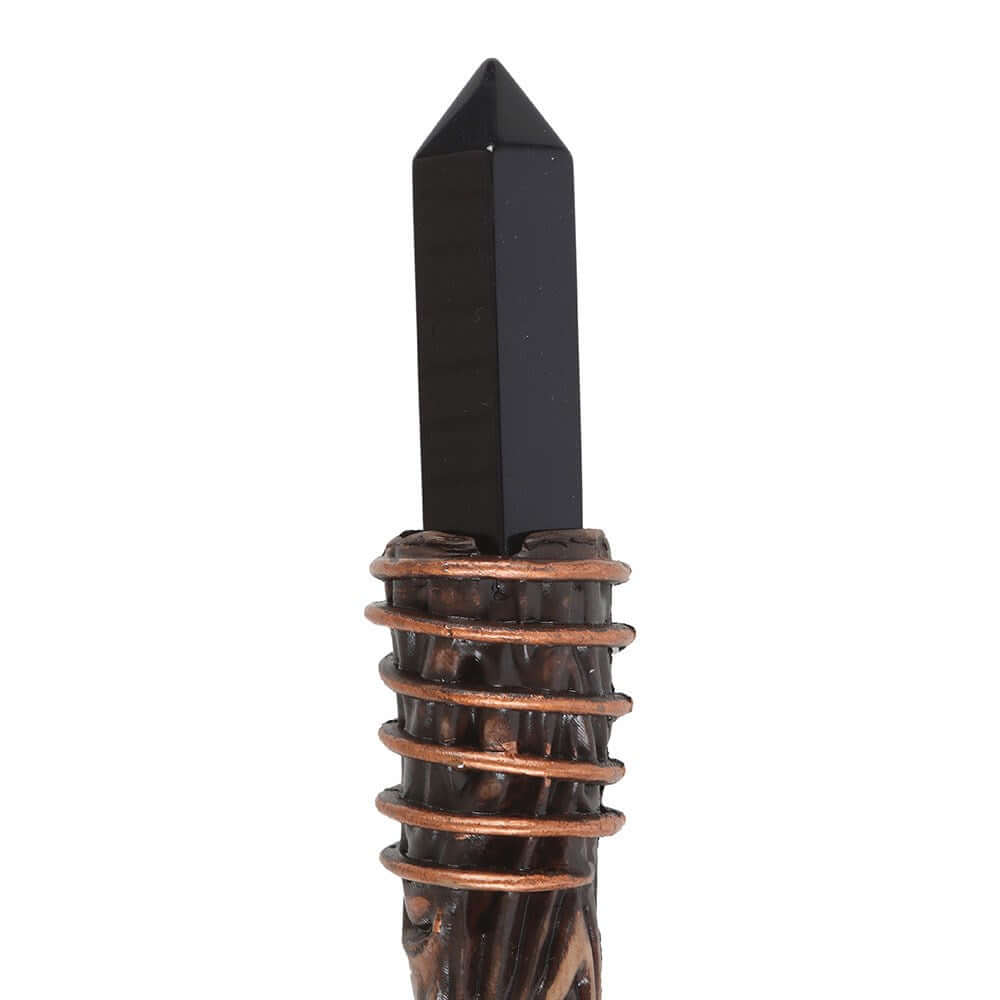 Gothic Gifts Thin and Black Obsidian Crystal Wand