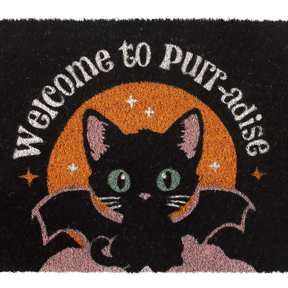 Gothic Gifts Black Welcome to Purr-adise Cat Doormat