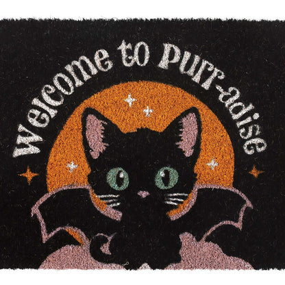 Gothic Gifts Black Welcome to Purr-adise Cat Doormat