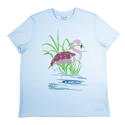 Cotton Flamingo Printed & Embroidered T-Shirt