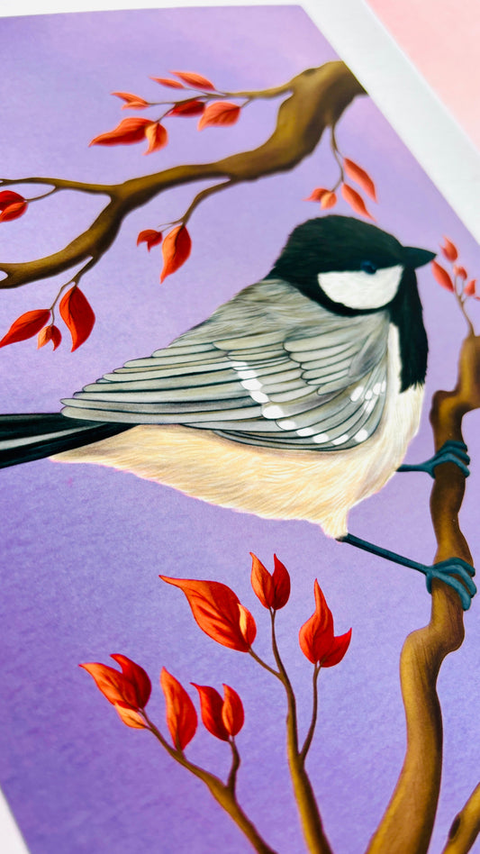 Coal Tit Autumn Art Print for Nature Lovers