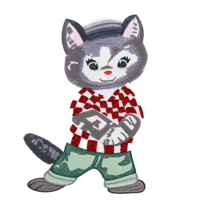 Cotton Embroidered with Beads & Thread  Cat T-Shirt