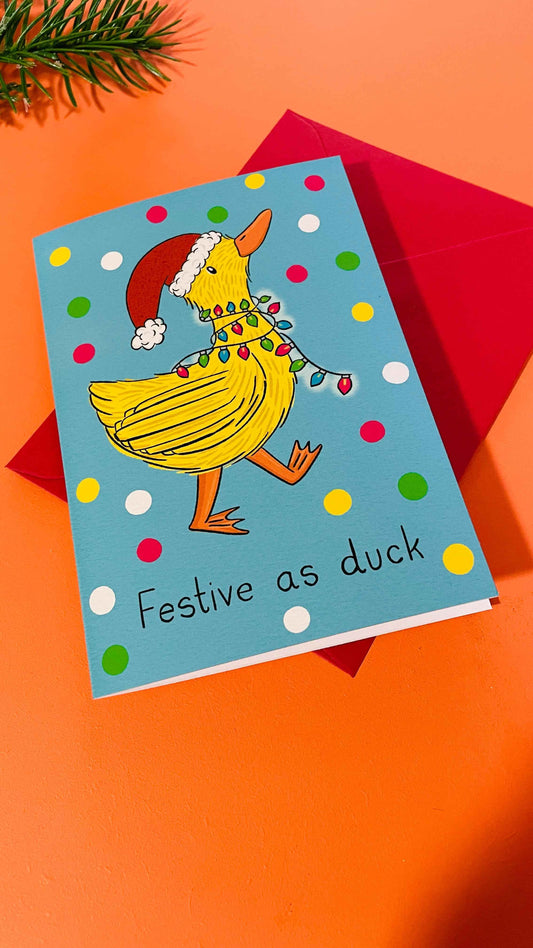 Festive as duck funny illustrated Christmas card