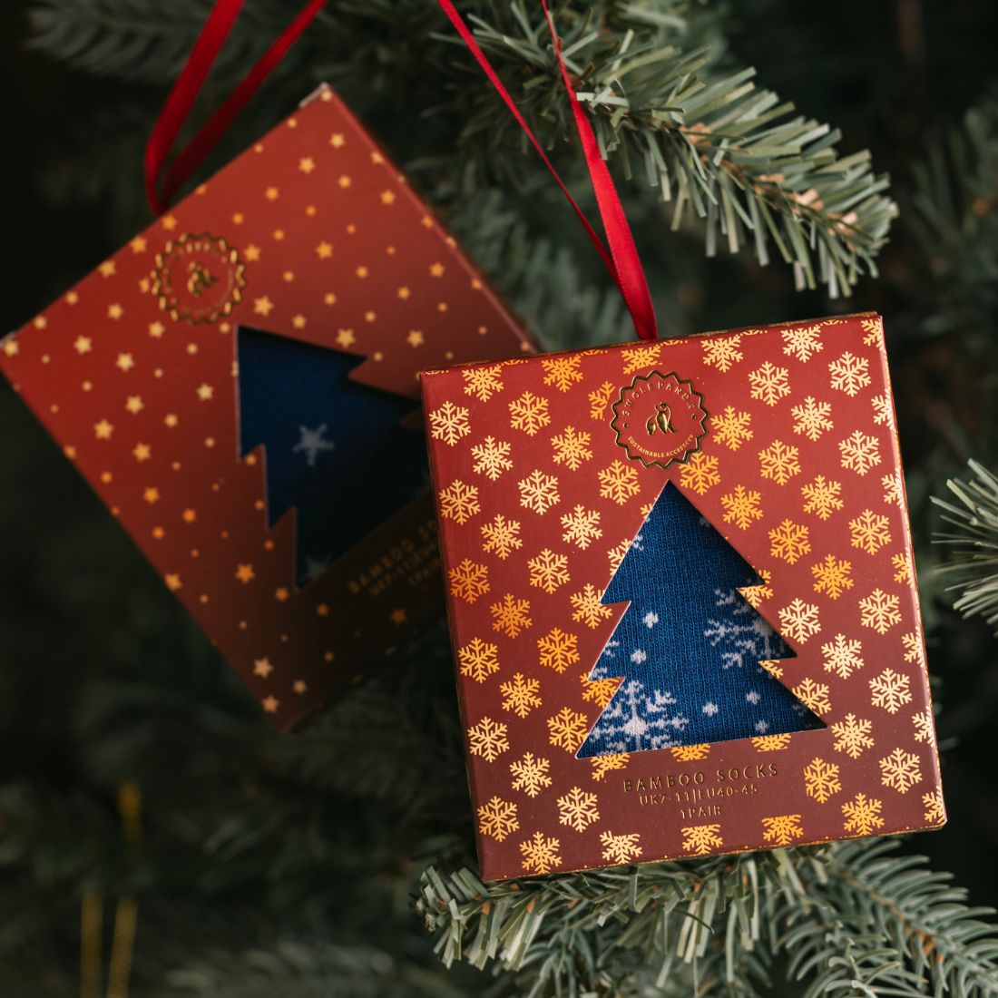 Snowflake Sock Box - 1 Pair of Bamboo Socks (His)