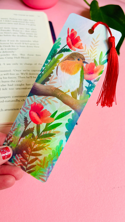Robin Holographic Bookmark- Handmade Bookish Gift