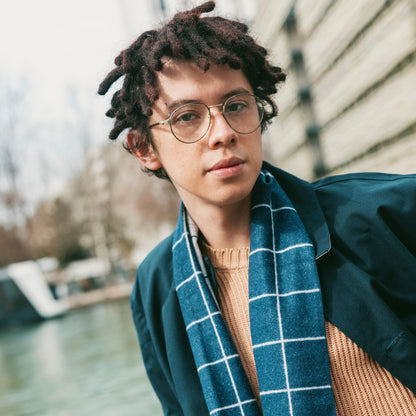 Blue Check Bamboo Scarf