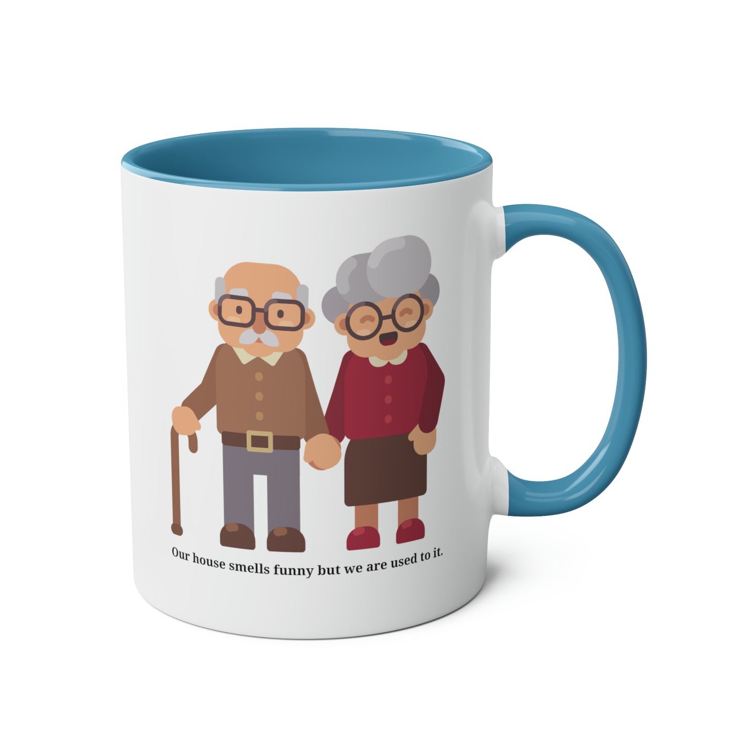 Old Couple Mug: Our house smells funny but we are used to it