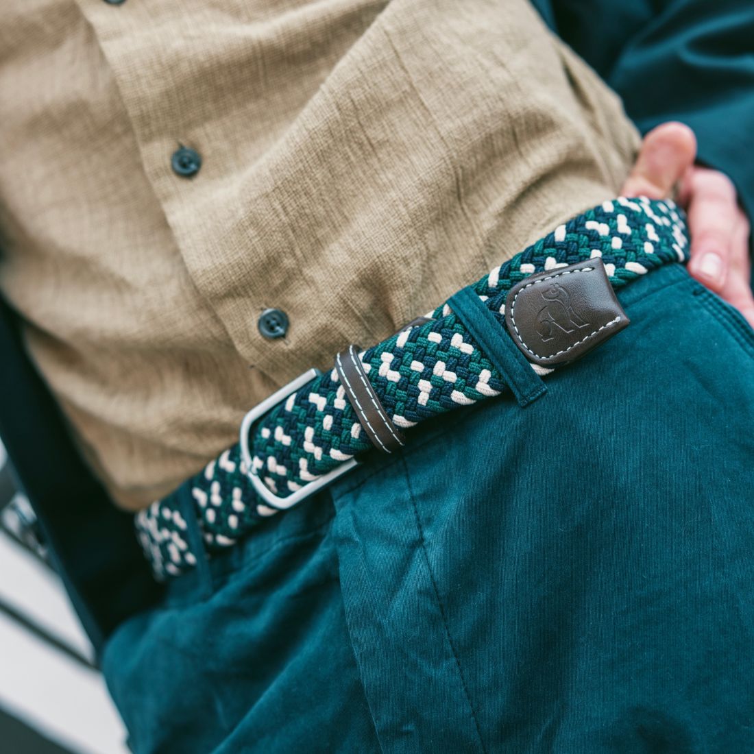 Woven Belt - Navy / Green Zigzag