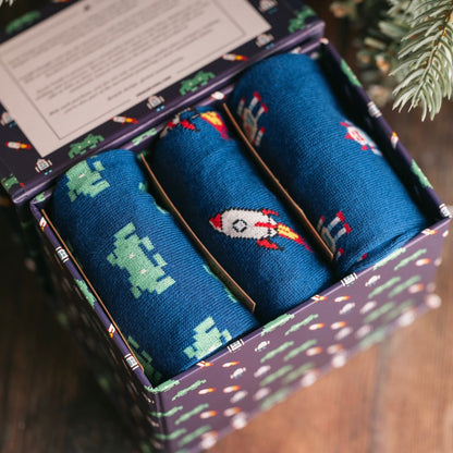 Outer Space Sock Box - 3 Pairs of Bamboo Socks (His)