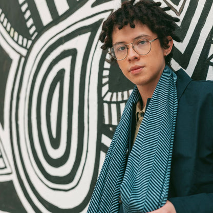 Blue Herringbone Bamboo Scarf