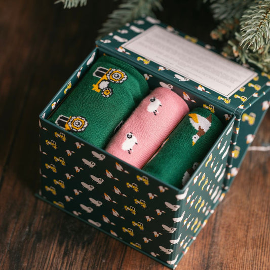 Farm Sock Box - 3 Pairs of Bamboo Socks (His)