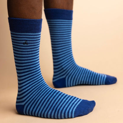 Sky Blue Narrow Striped Bamboo Socks