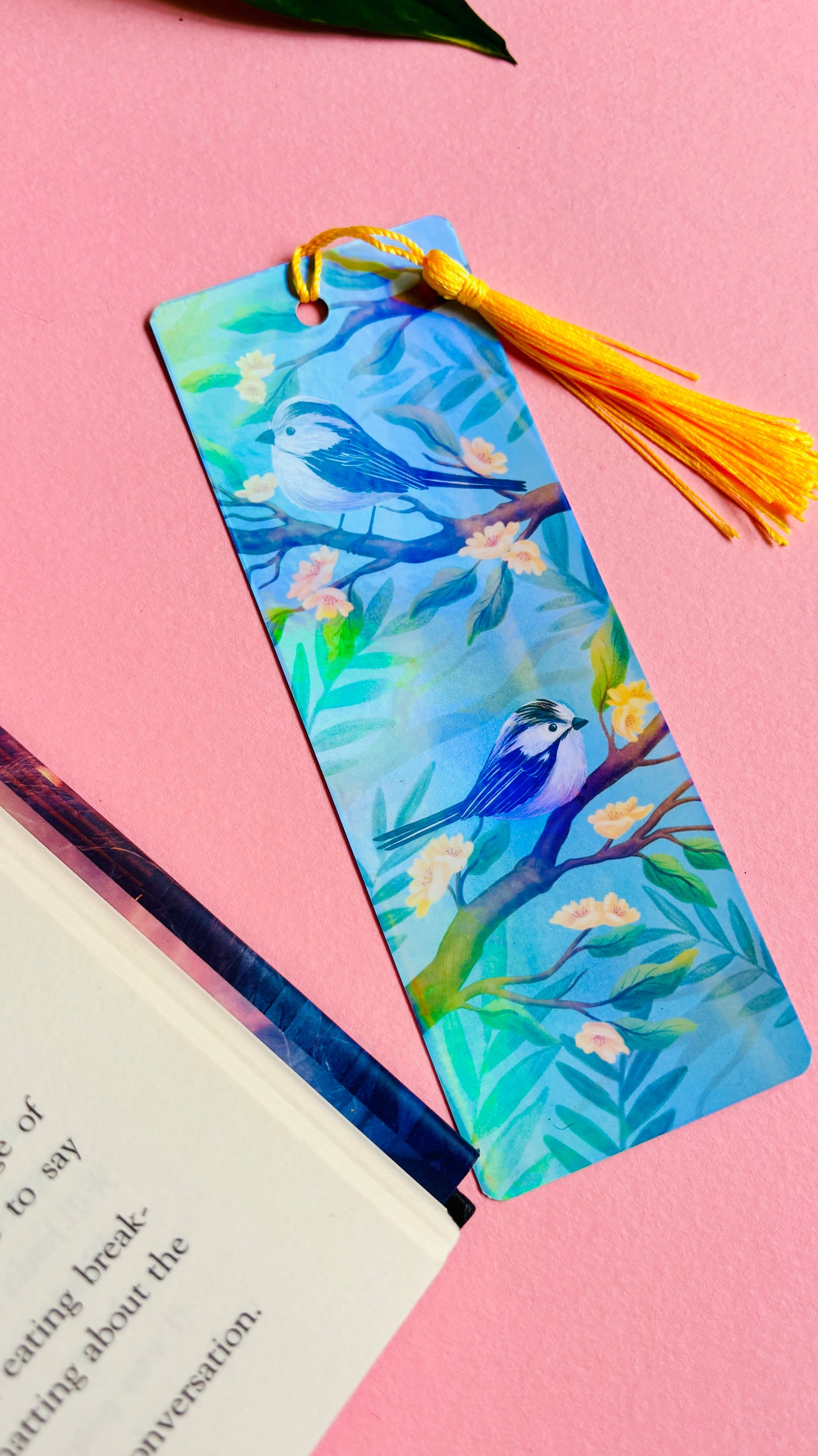Handmade Holographic Bookmark- Long Tailed Tits
