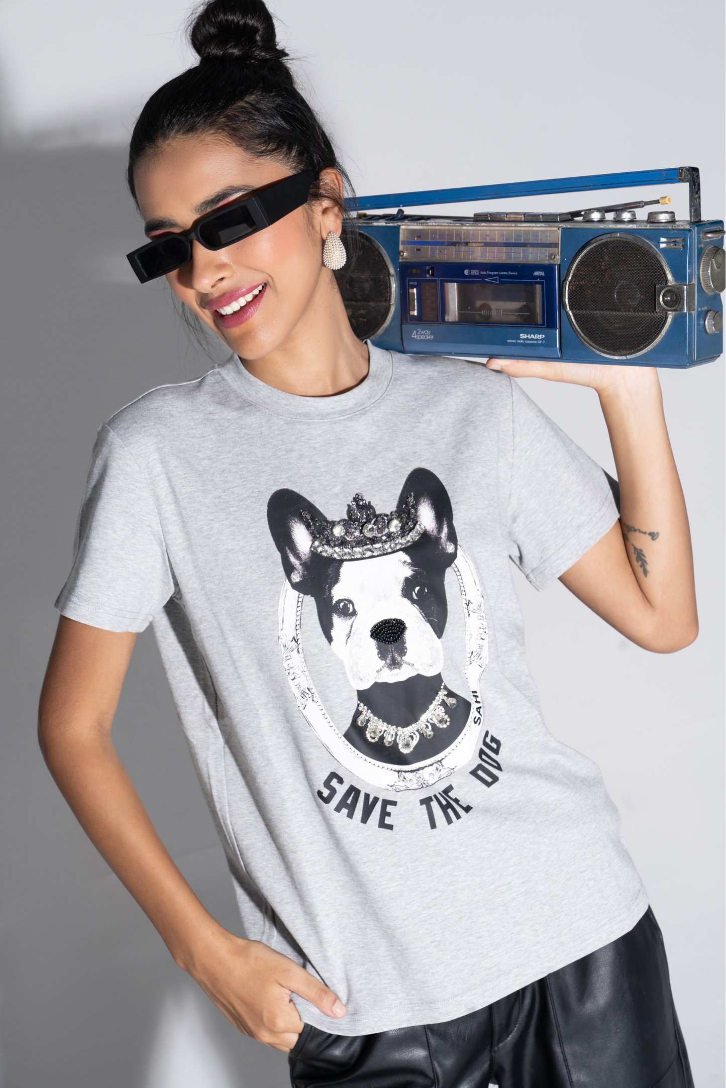 Sahi London “Save The Dog” Graphic Embroidered Women’s Cotton T-Shirt