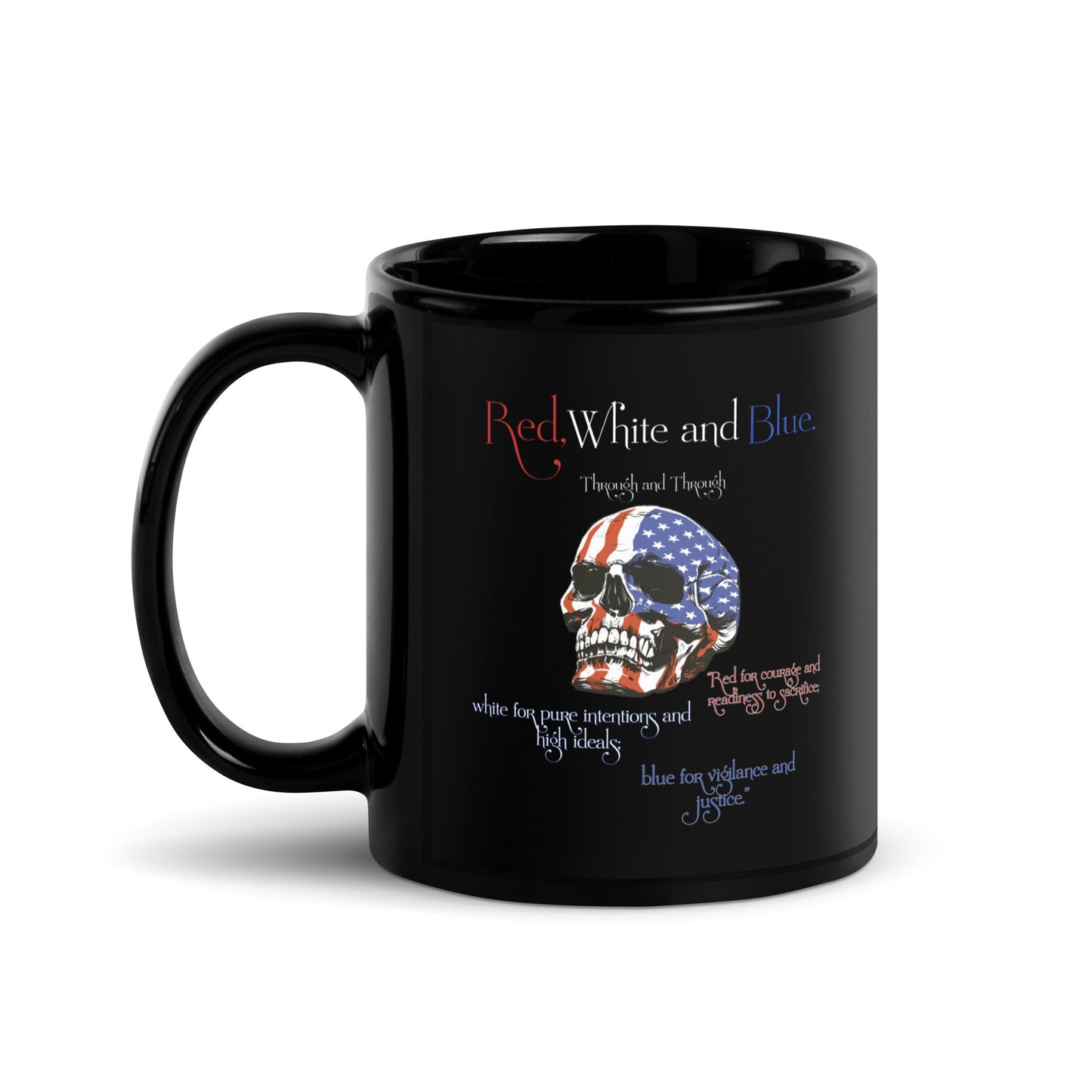 American flag Black Glossy Mug, red white and blue.