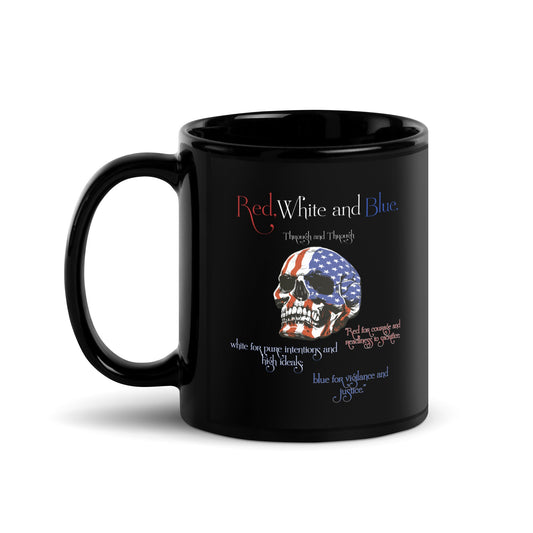 American flag Black Glossy Mug, red white and blue.