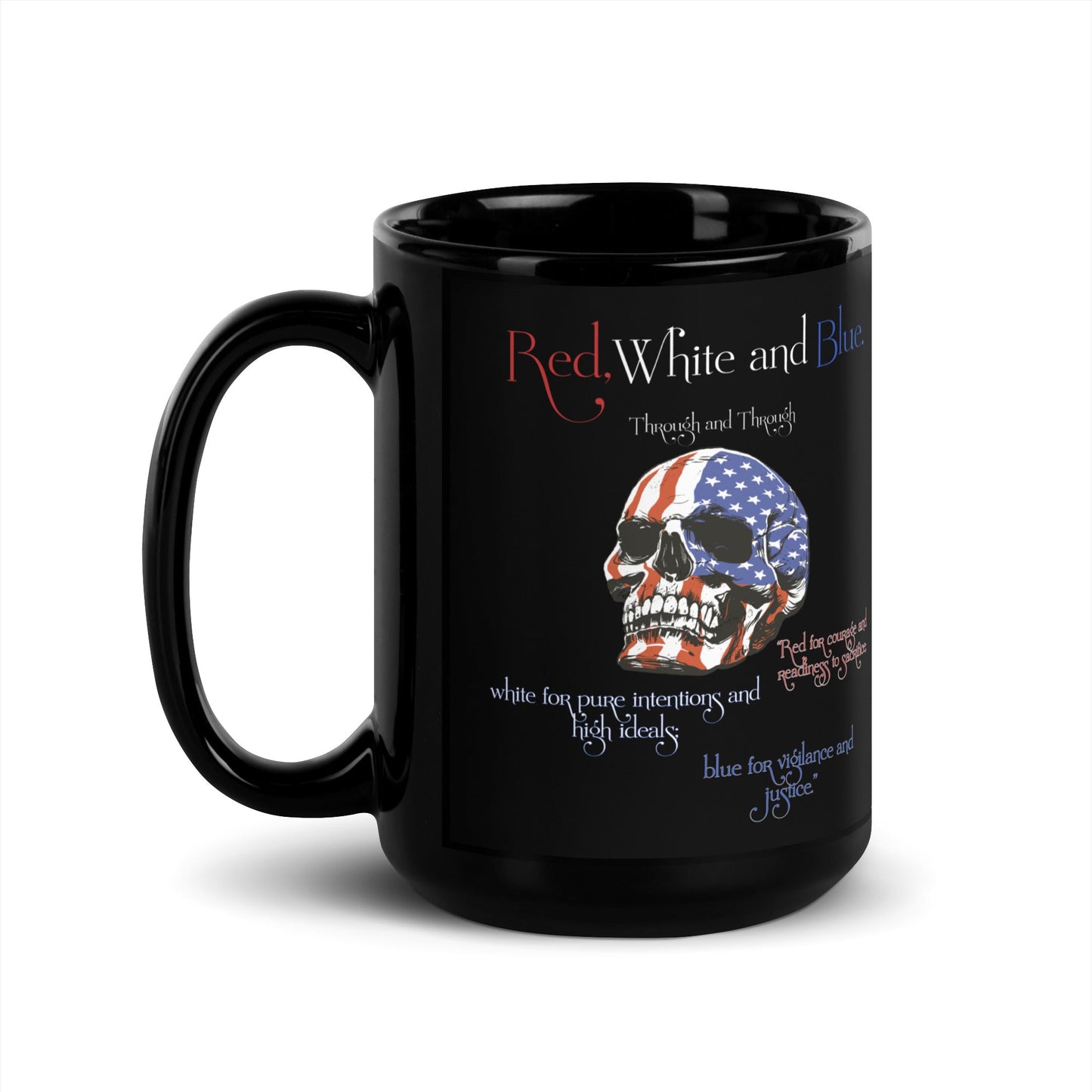 American flag Black Glossy Mug, red white and blue.