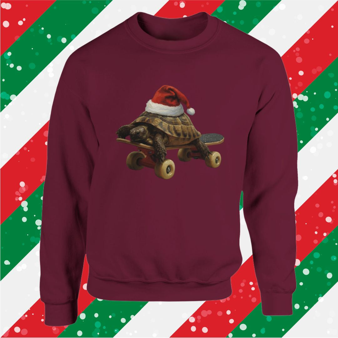Festive Tortoise on a Skateboard Christmas Sweatshirt