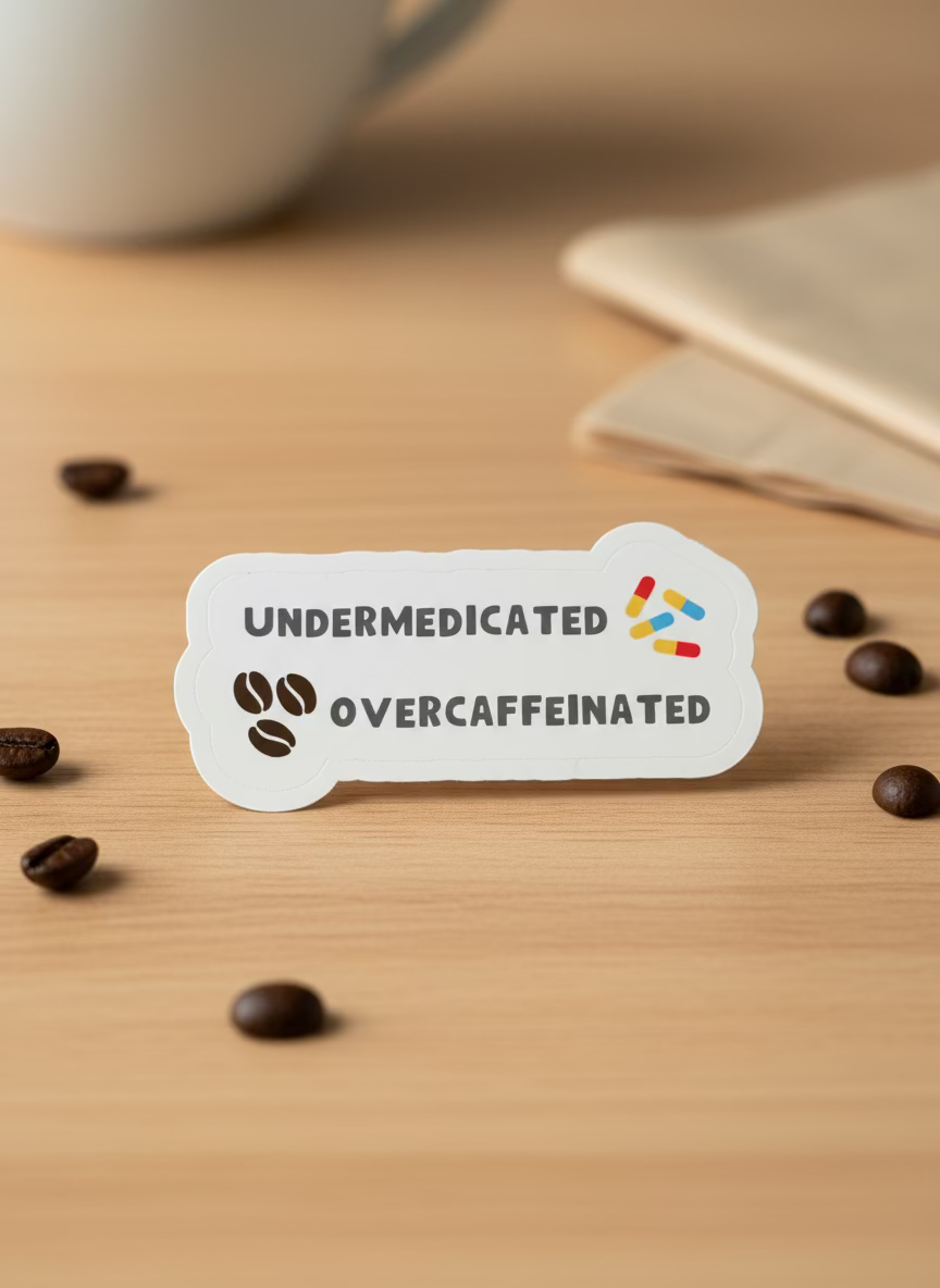 Undermedicated - Overcaffeinated Sticker | Not Made For This