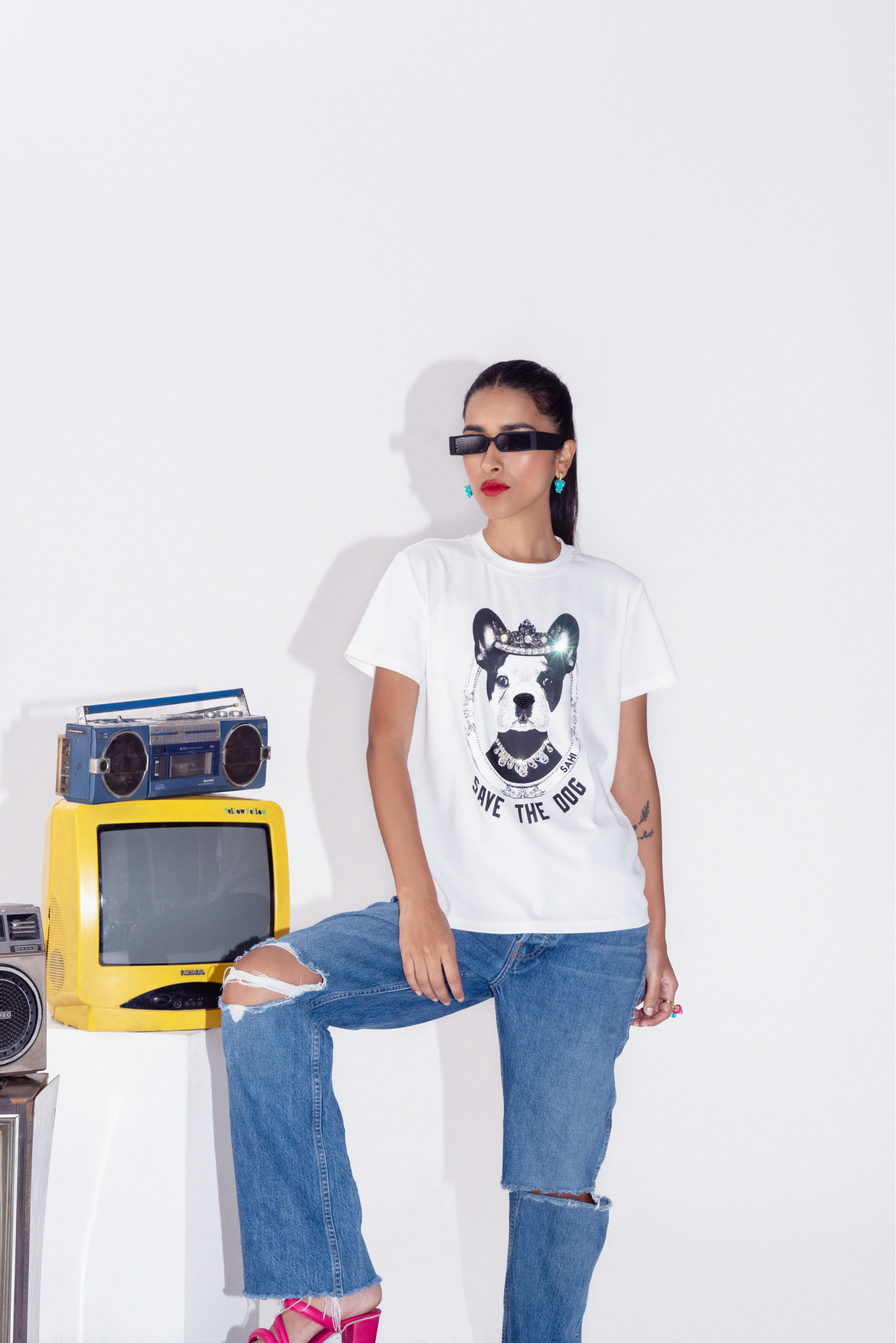 Sahi London “Save The Dog” Graphic Embroidered Women’s Cotton T-Shirt