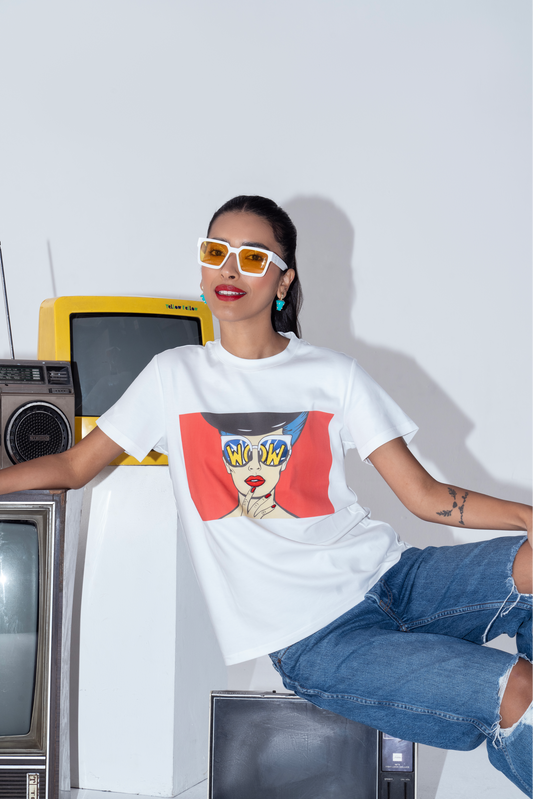 Sahi London Pop Art 411 Hand-Embroidered Women’s Cotton T-Shirt