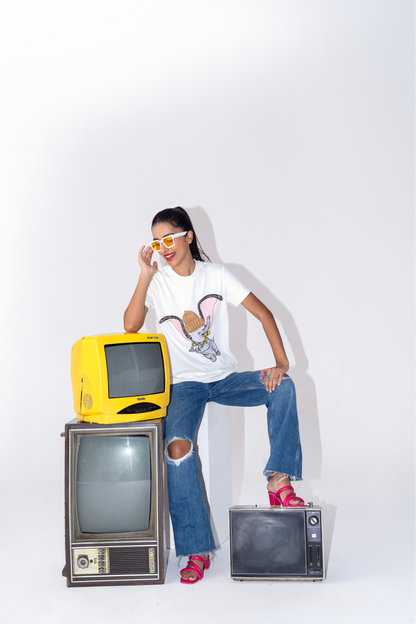 Pop Art Humpty Hand-Embroidered Women’s Cotton T-Shirt Sahi London