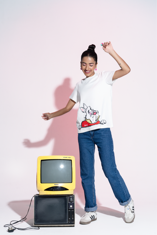 Sahi London Pop Art  Alice Hand-Embroidered Women’s Cotton T-Shirt