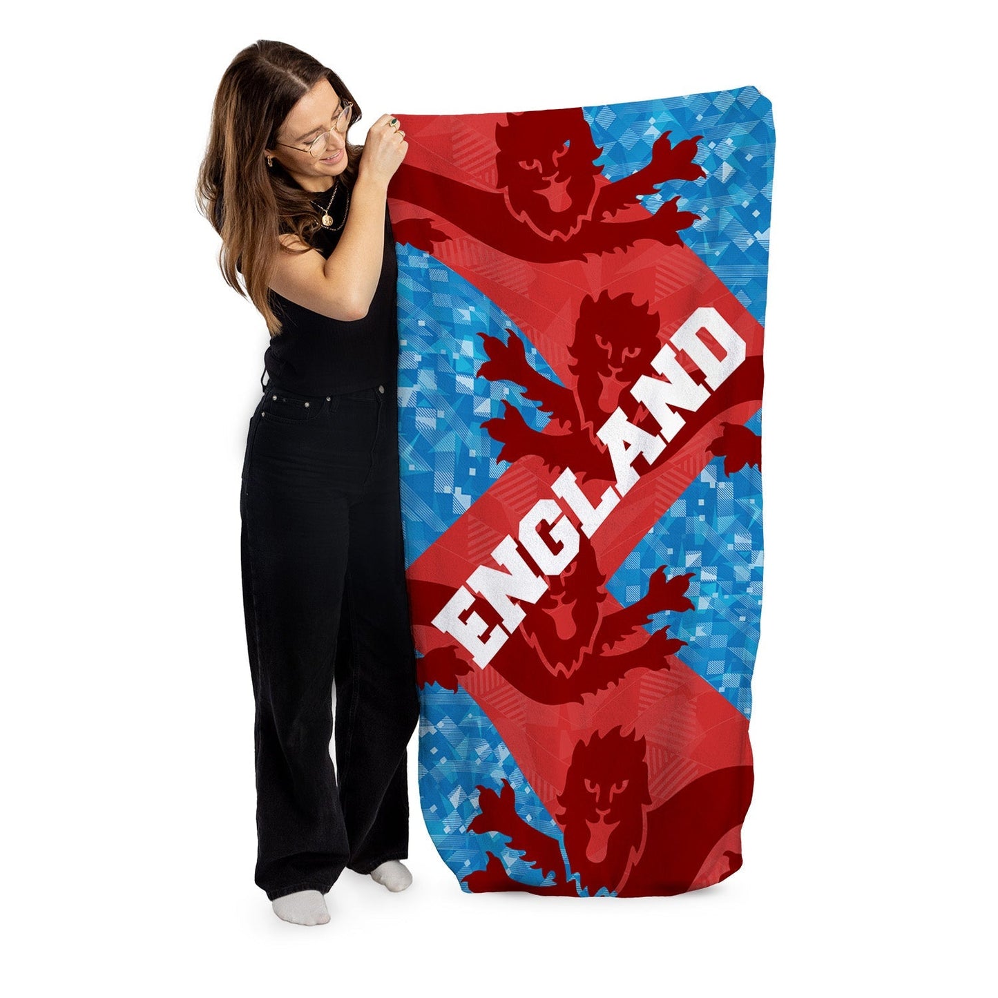 England Patchwork Lions - WC26 - Retro Beach Towel - 150cm x 75cm