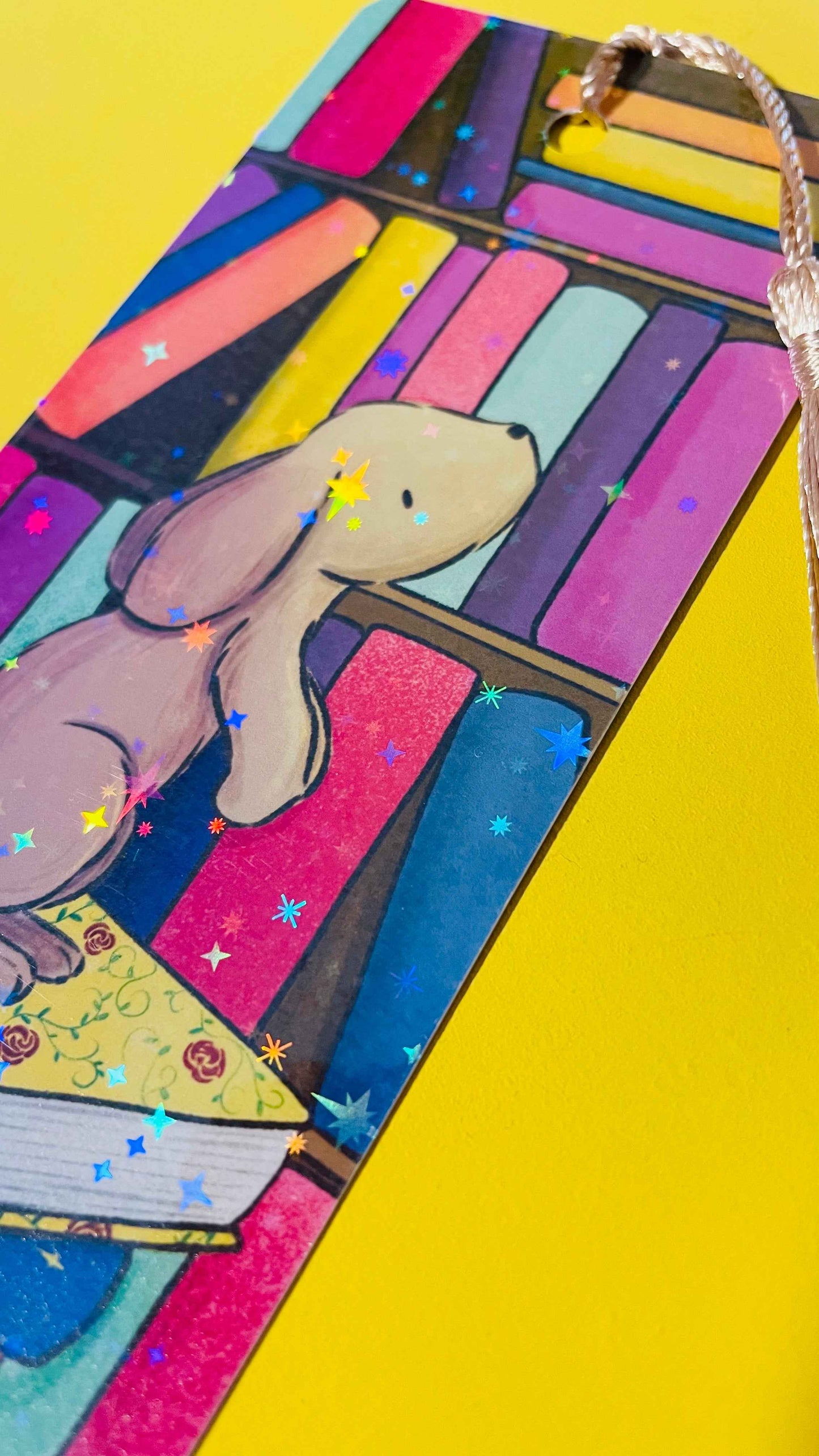 Library Bunny Rainbow Holographic Bookmark