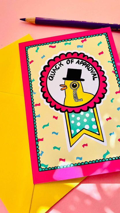Funny Duck Quack of approval A6 Blank Greetings Card for Graduation, Well done, Engagement etc