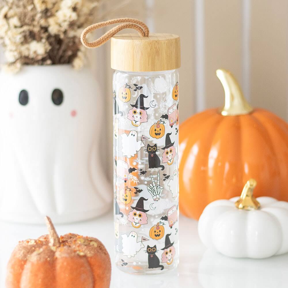 Gothic Gifts  Groovy Ghost Print Glass Water Bottle
