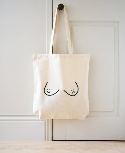 Happy Face / Sad Face Boobs Tote Bag - Good Breast, Bad Breast