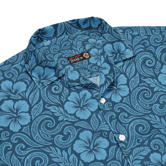 Hawaiian Shirt 'Blue Floral' Unisex button shirt
