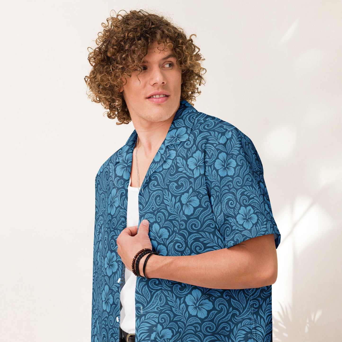 Hawaiian Shirt 'Blue Floral' Unisex button shirt