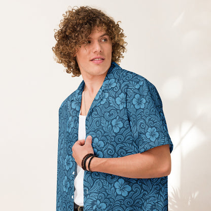 Hawaiian Shirt 'Blue Floral' Unisex button shirt