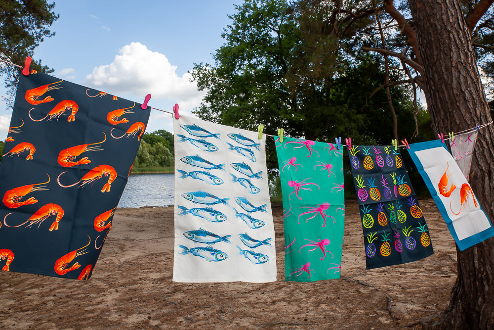 Tea towel "Oh SO bright"- Prawns
