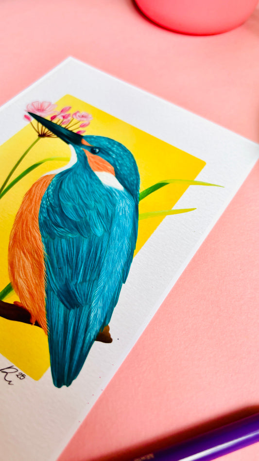 Kingfisher Wildlife and Botanical Art Print- British Birds Wall Art for Nature Lovers