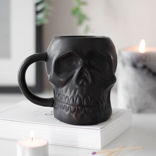 Gothic Gifts Matte Black Skull Shaped Mug
