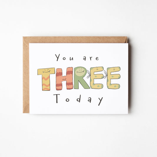 You Are 3 Today – Cute Monster Milestone Birthday Card