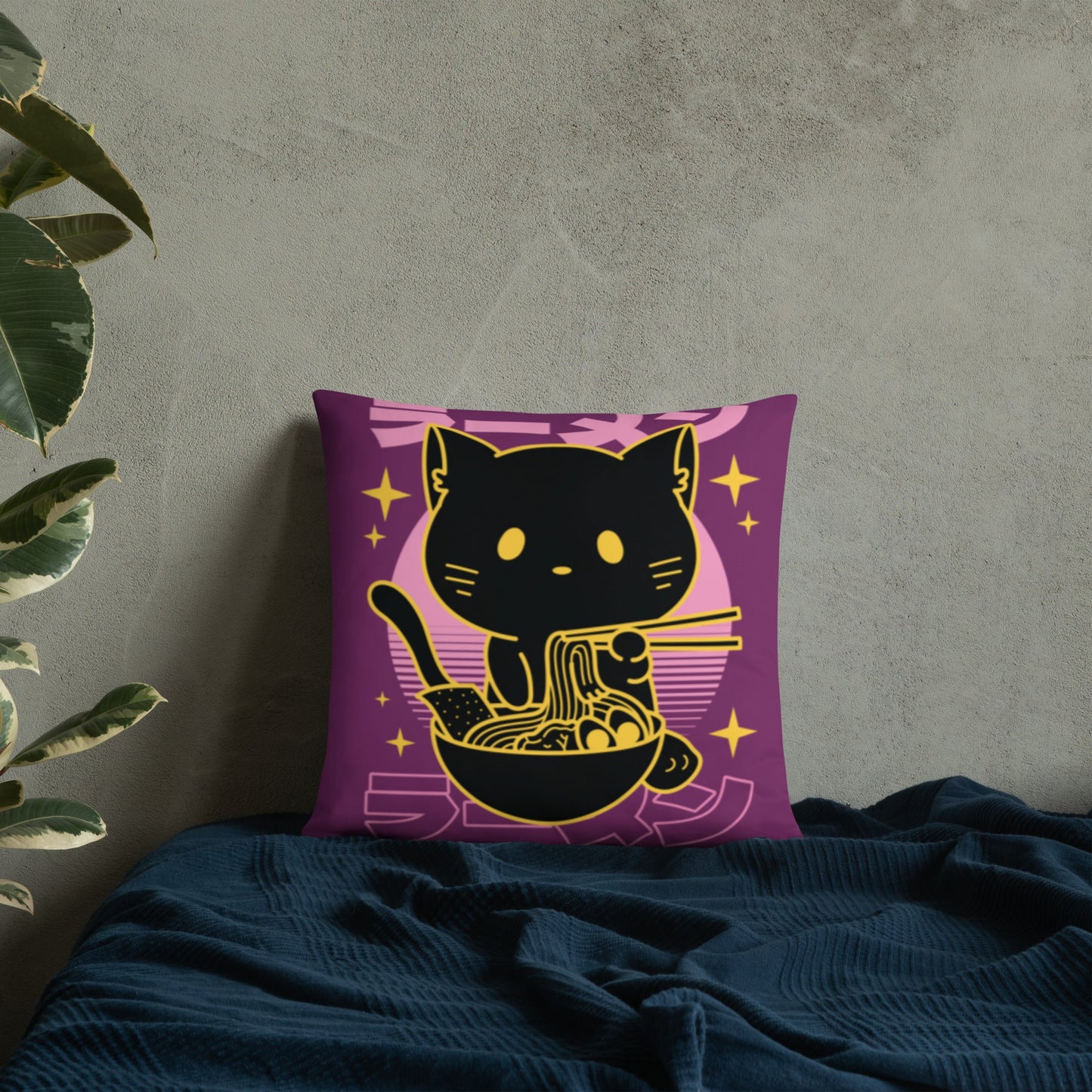 Kawaii Noodle Cat Throw Pillow