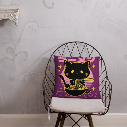 Kawaii Noodle Cat Throw Pillow