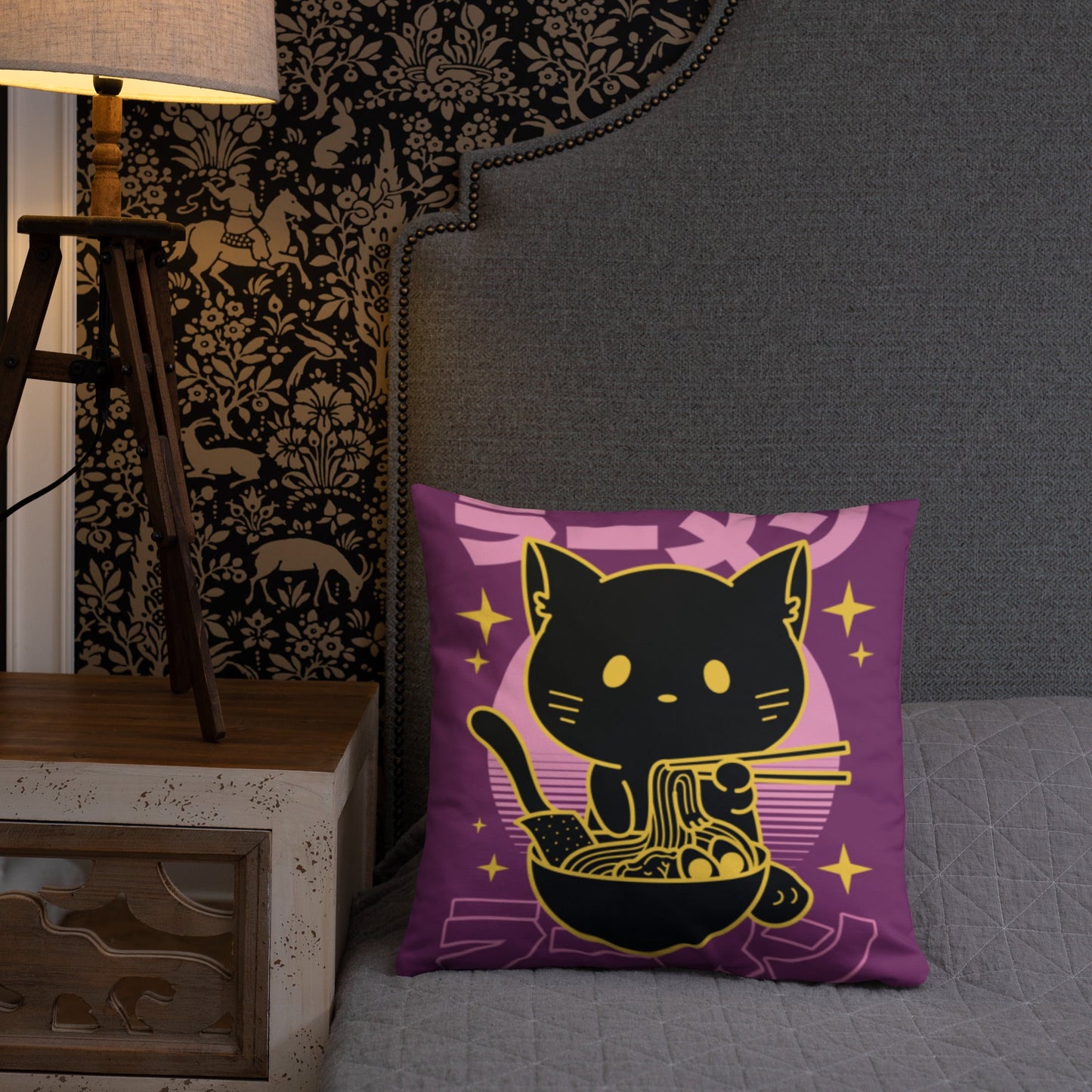 Kawaii Noodle Cat Throw Pillow